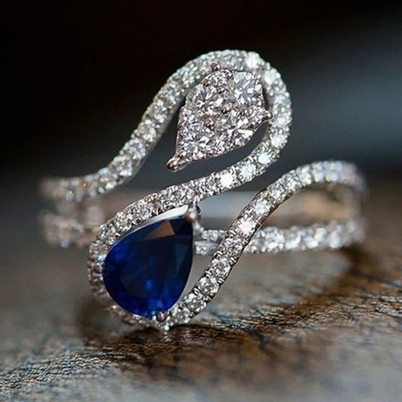 Blue Teardrop Cubic Zirconia Ring