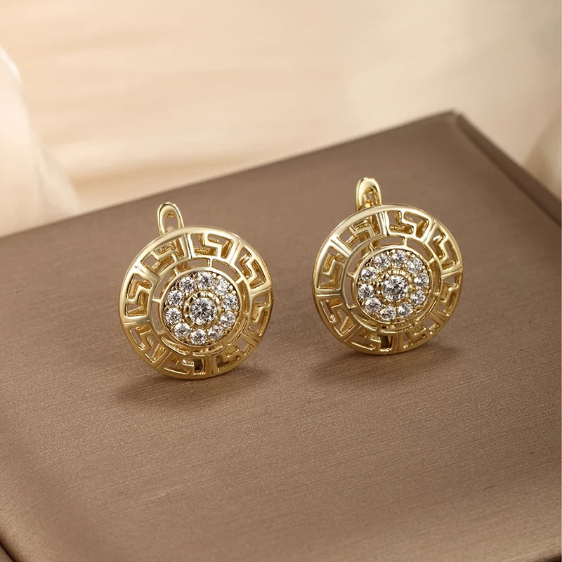 Cubic Zirconia Hollow Hoop Earrings | Gold-Tone