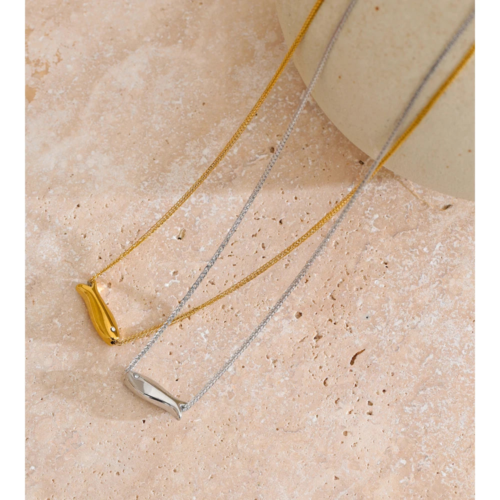 Zircon Fish Pendant Necklace | Gold & Silver-Tone