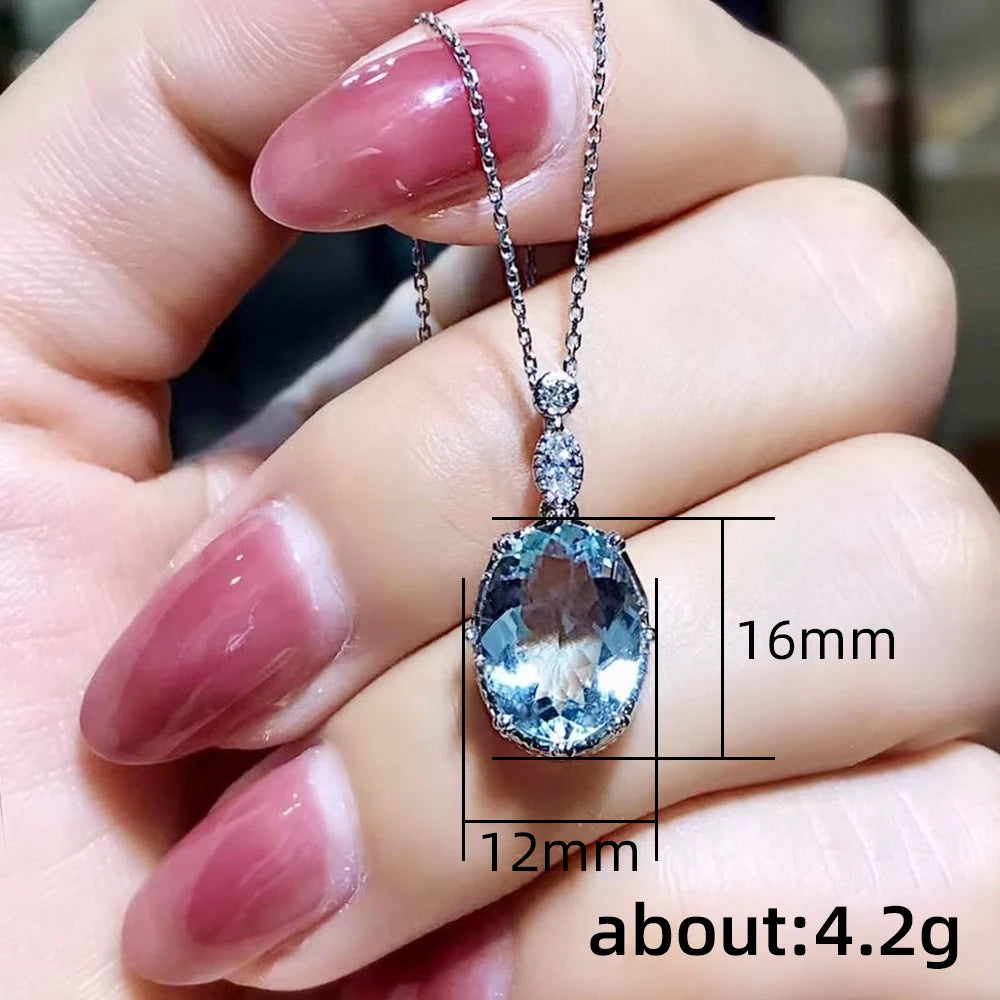 Blue Cubic Zirconia Pendant Necklace | Silver-Tone