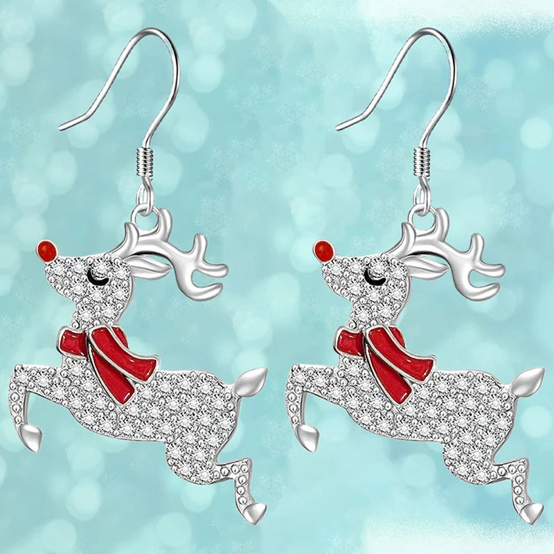 Red-Nose Reindeer Christmas Drop Earrings