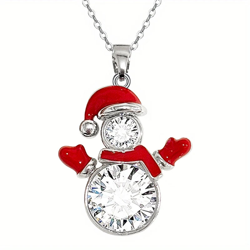 Red Snowman Christmas Pendant Necklace