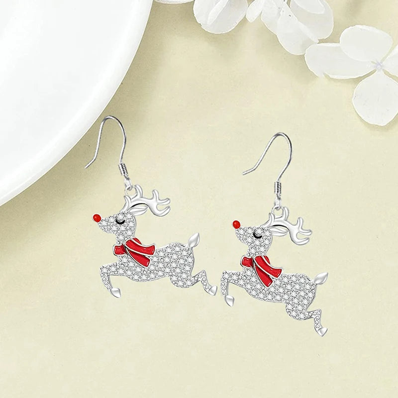 Red-Nose Reindeer Christmas Drop Earrings