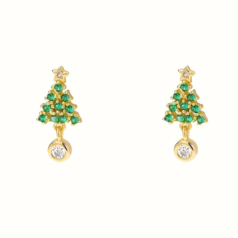 Green Zirconia Christmas Tree Drop Earrings
