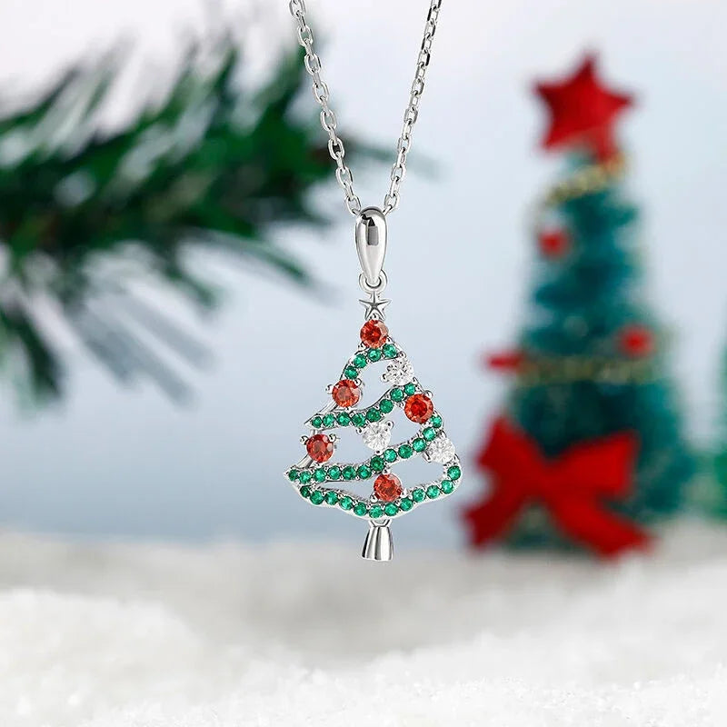 Christmas Tree Cubic Zirconia Pendant Necklace