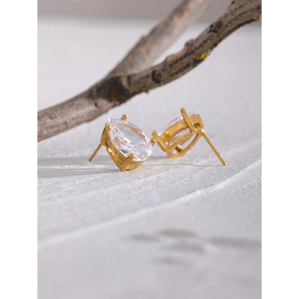 Teardrop Zirconia Necklace or Stud Earrings | Select Your Piece