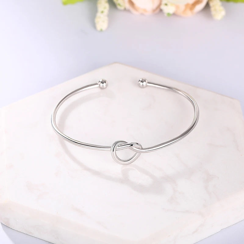 Silver-Tone Knot Open Bangle