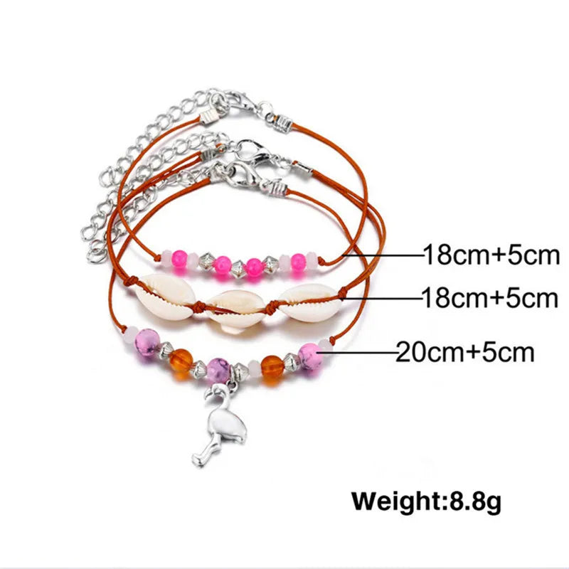 Vintage Mixed-Charm Shell Anklet