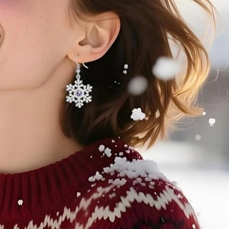 Purple Zirconia Snowflake Dangle Earrings