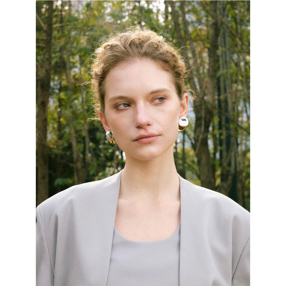 Two-Tone Geometric Stud Earrings | Modern Minimalist