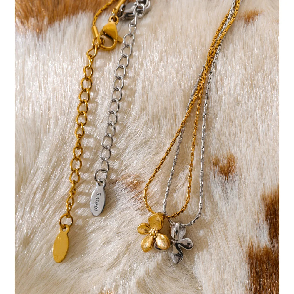Petite Flower Pendant Necklace | Gold & Silver-Tone