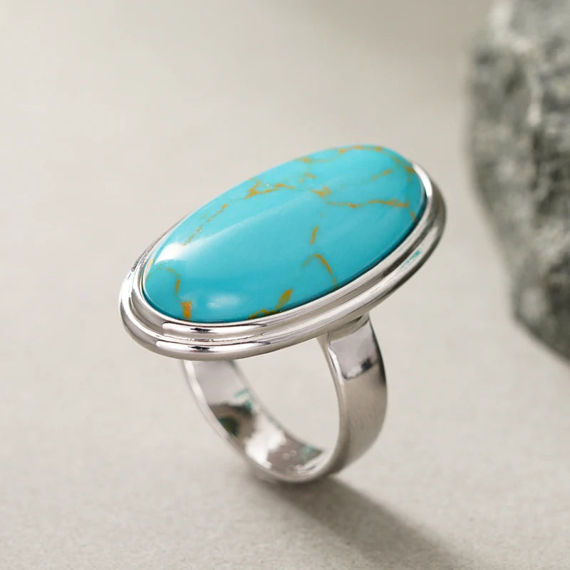 Turquoise-Design Statement Ring | Silver-Tone