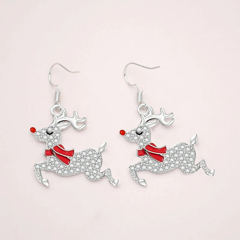 Red-Nose Reindeer Christmas Drop Earrings