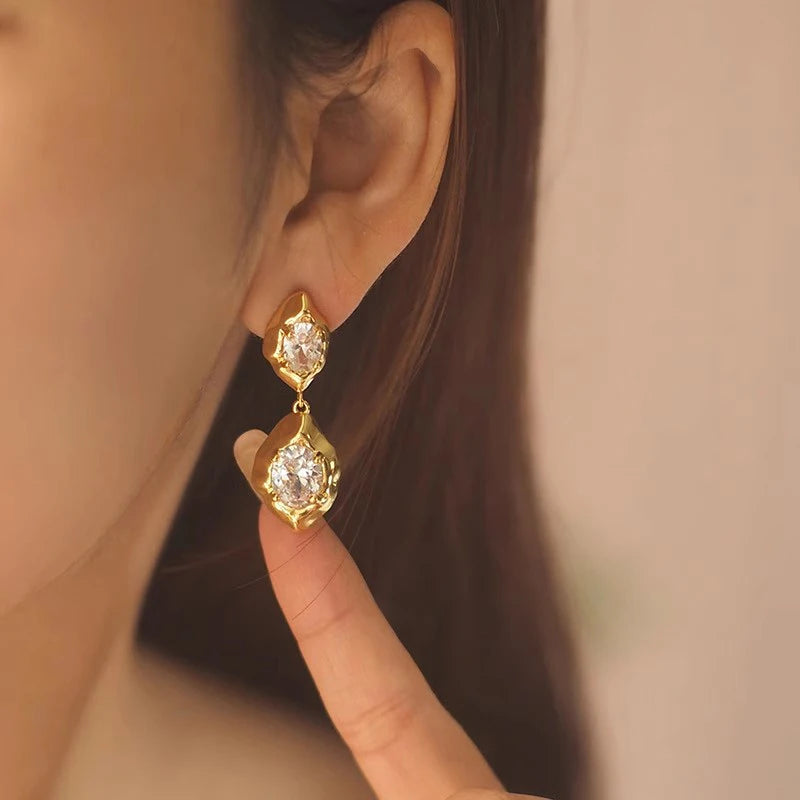 Gold-Tone Oval Cubic Zirconia Drop Earrings