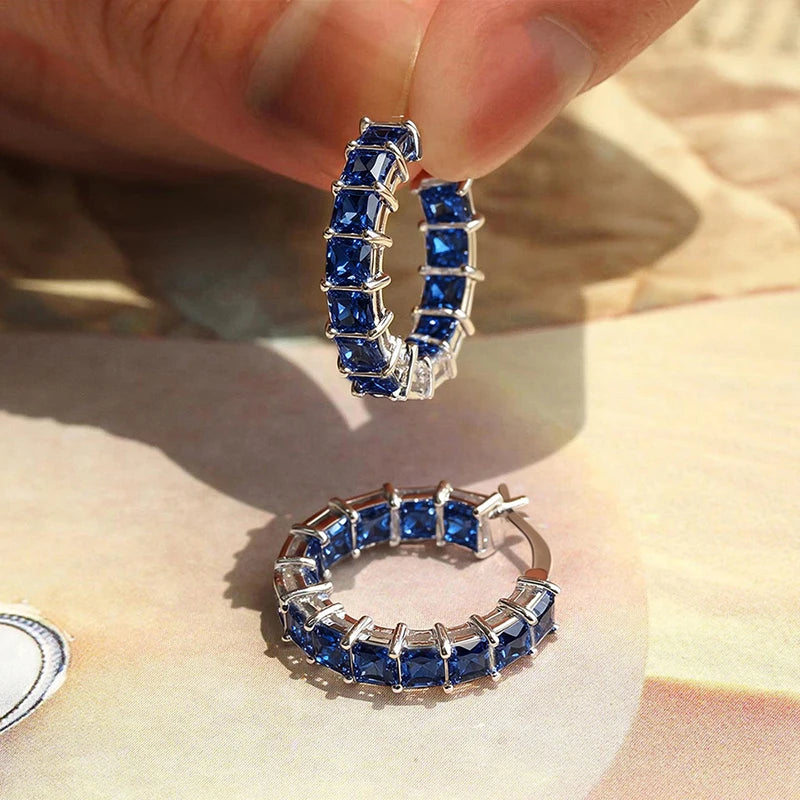Square Cubic Zirconia Hoop Earrings