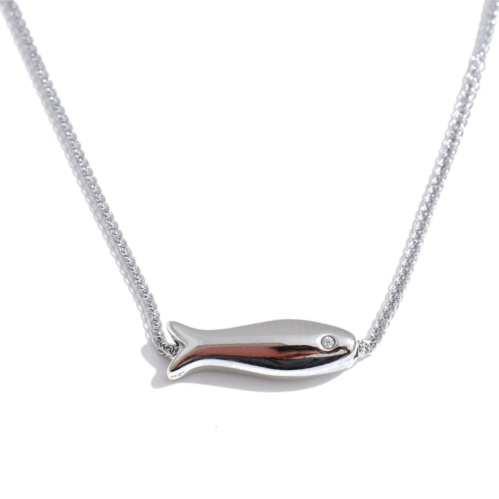 Zircon Fish Pendant Necklace | Gold & Silver-Tone