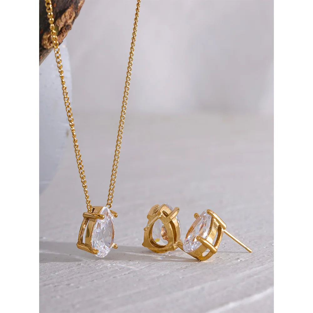Teardrop Zirconia Necklace or Stud Earrings | Select Your Piece