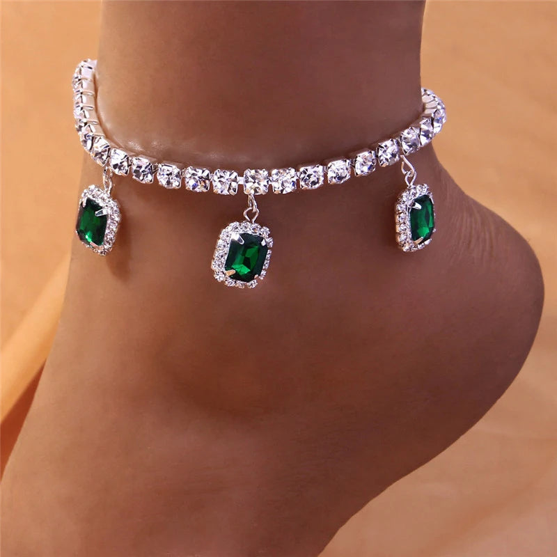 Green & White Zirconia Anklet