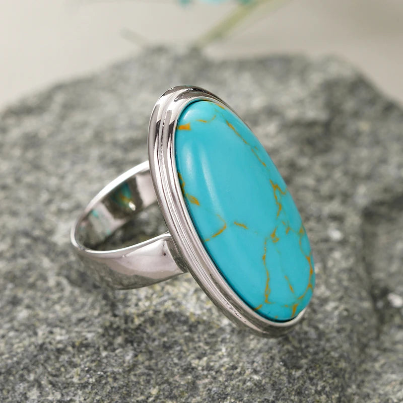 Turquoise-Design Statement Ring | Silver-Tone