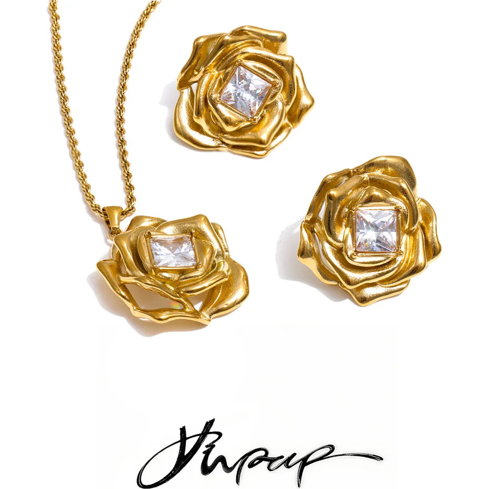 Flower Zirconia Necklace & Earrings | Separates or Set