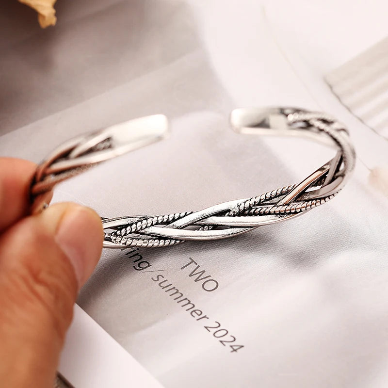 Twisted Open Bangle | Silver-Tone