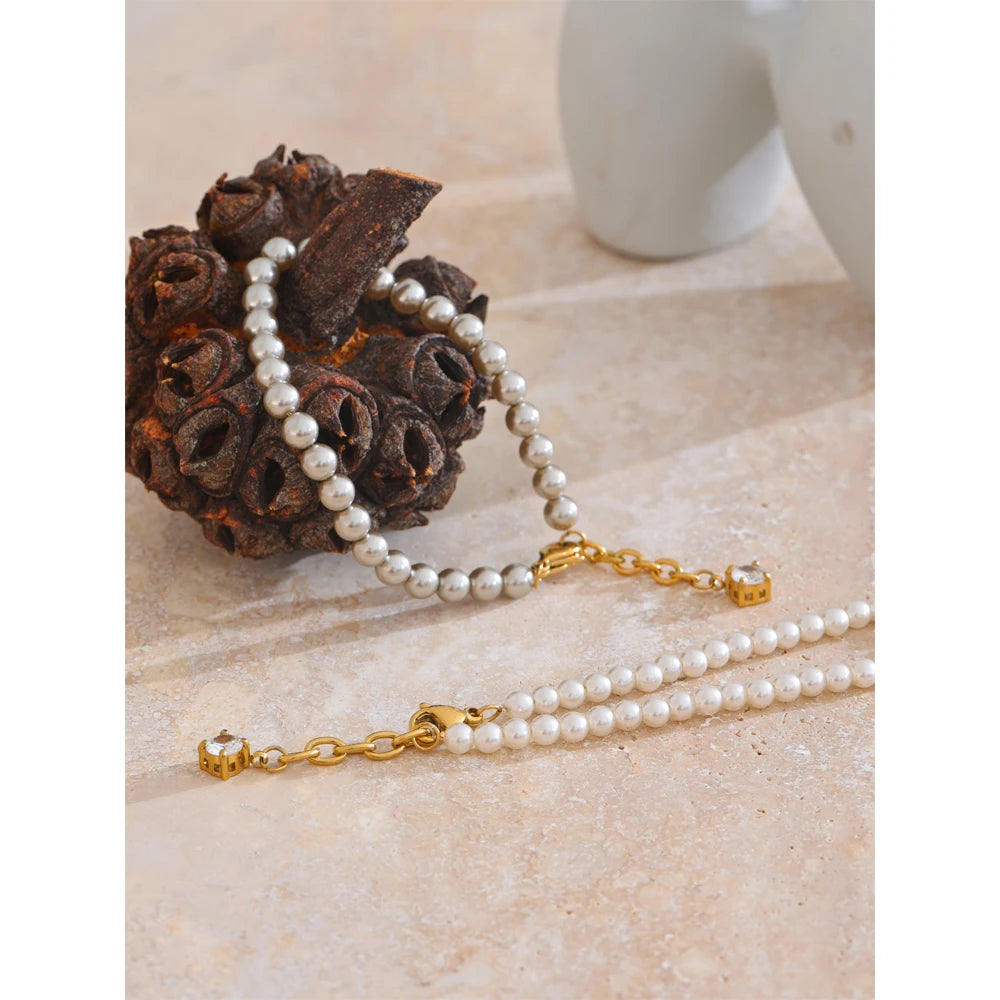 Pearl & Zirconia Charm Bracelet | White or Grey