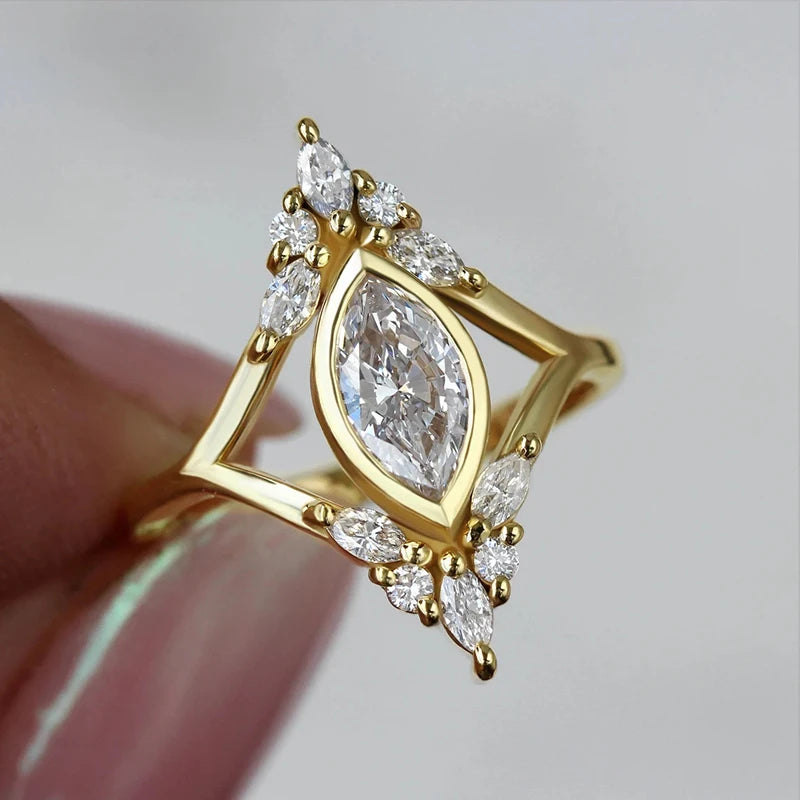 Marquise Cubic Zirconia Geometric Ring