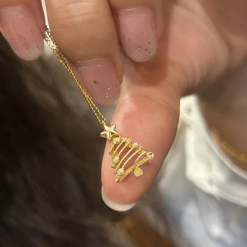 Gold-Tone Christmas Tree Pendant Necklace