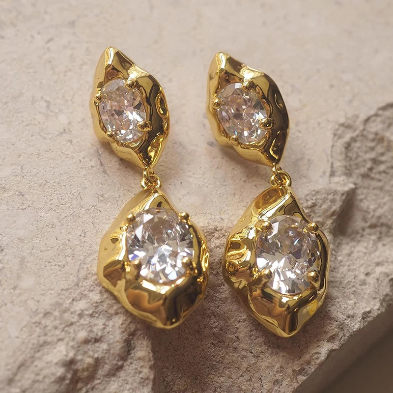 Gold-Tone Oval Cubic Zirconia Drop Earrings
