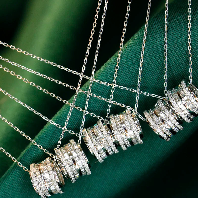 Slim Oval Circle Zirconia Pendant Necklace