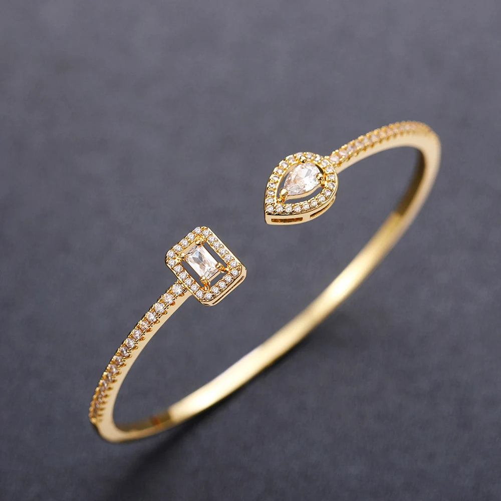 Cubic Zirconia Cuff Bangle | Gold & Silver-Tone