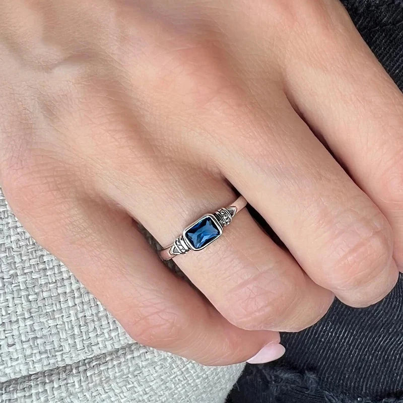 Vintage Rectangular Blue Zirconia Ring