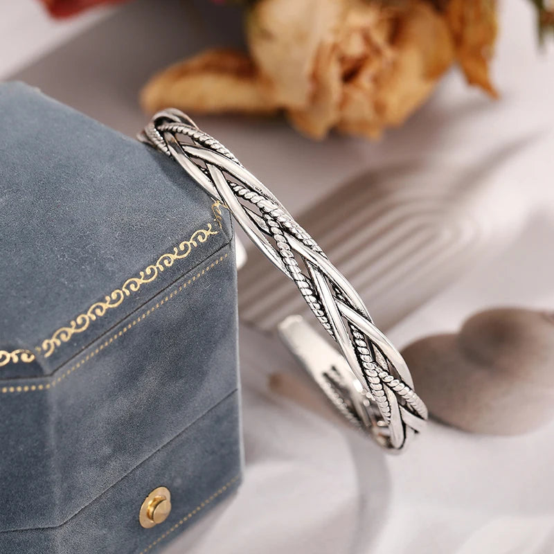 Twisted Open Bangle | Silver-Tone