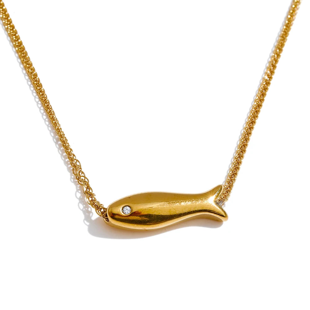 Zircon Fish Pendant Necklace | Gold & Silver-Tone