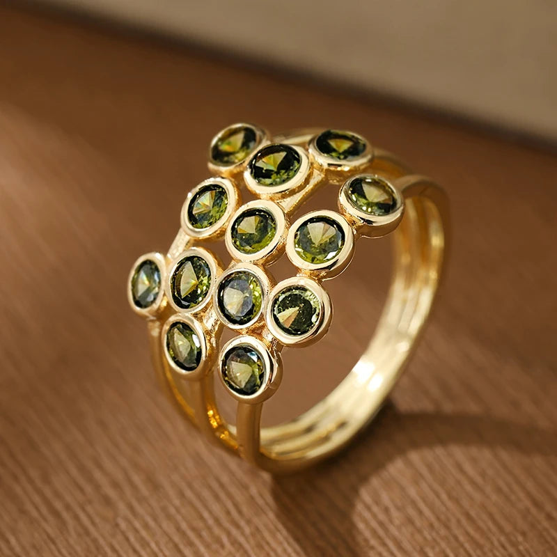 Olive Green Cubic Zirconia Wrap Ring