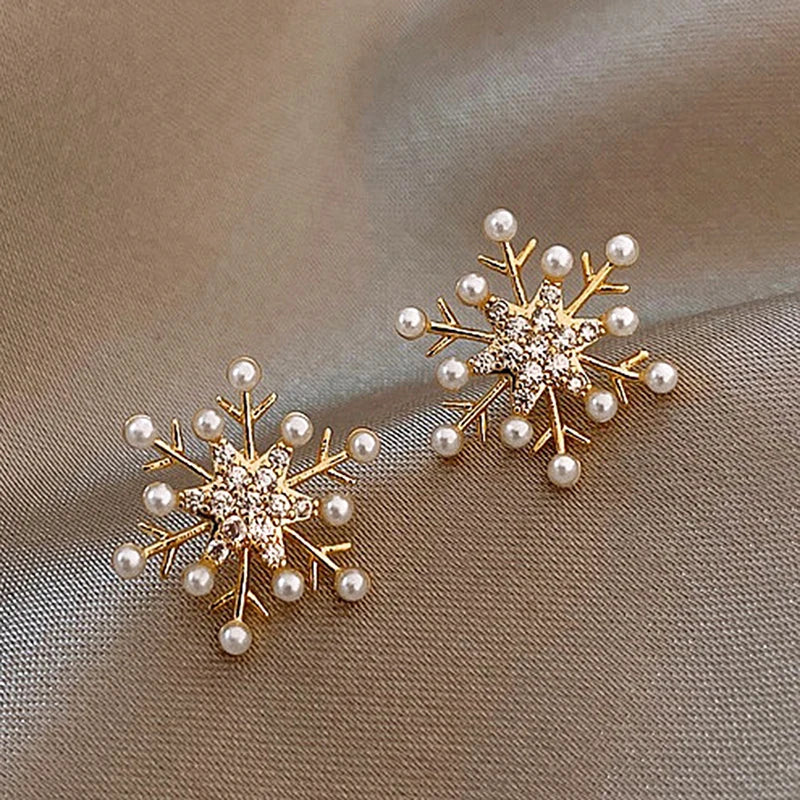 Pearl-Accent Snowflake Stud Earrings
