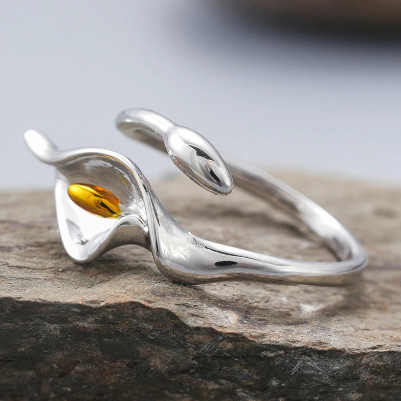 Two-Tone Calla Lily Adjustable Ring