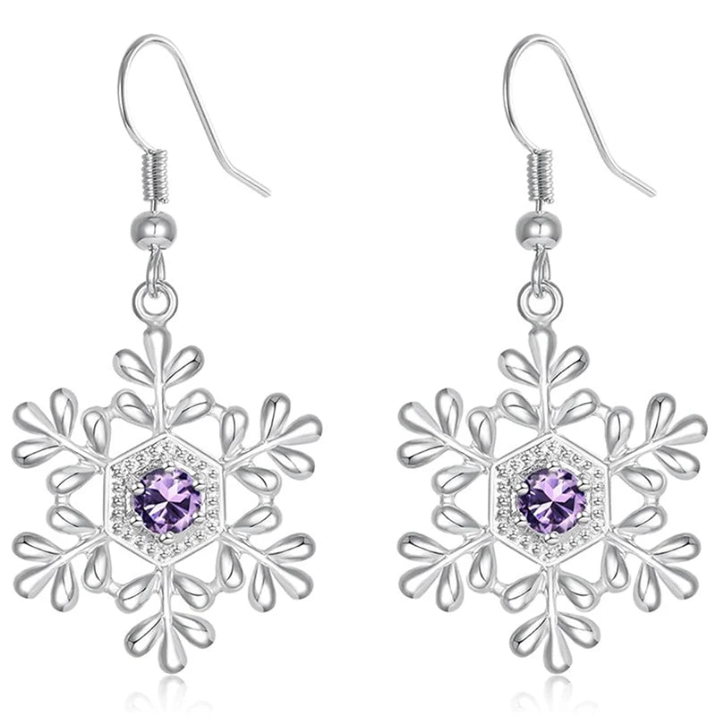 Purple Zirconia Snowflake Dangle Earrings