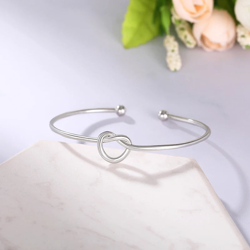 Silver-Tone Knot Open Bangle