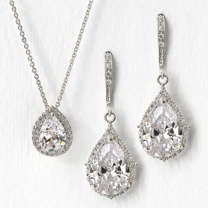 Waterdrop Cubic Zirconia Necklace | Silver-Tone