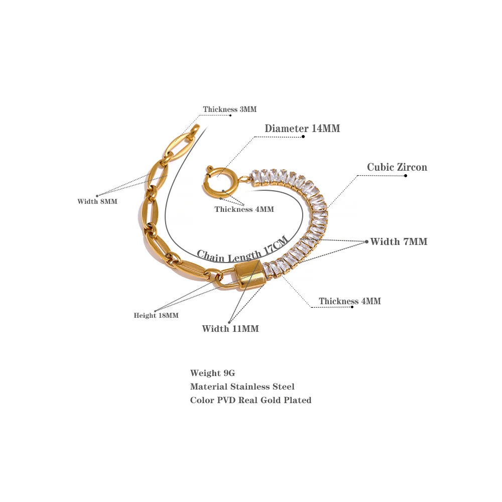 Zirconia Lock Chain Bracelet | Gold-Tone
