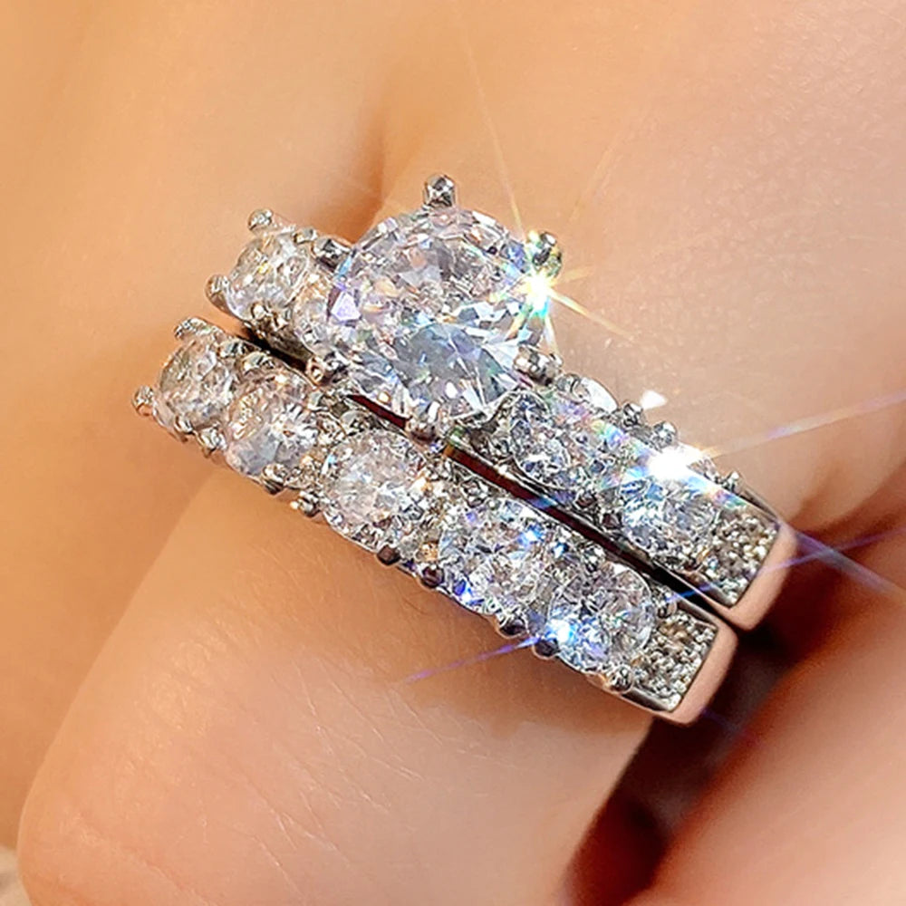 Double Stackable Cubic Zirconia Ring Set