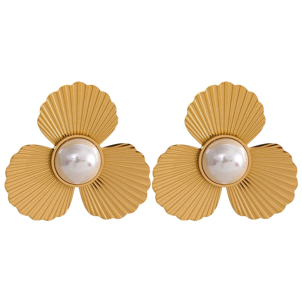 Fan-Shaped Pearl-Accent Statement Earrings | Choice of Designs