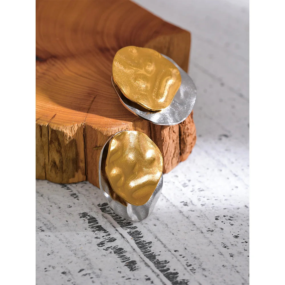 Two-Tone Round Geometric Stud Earrings | Modern Chic