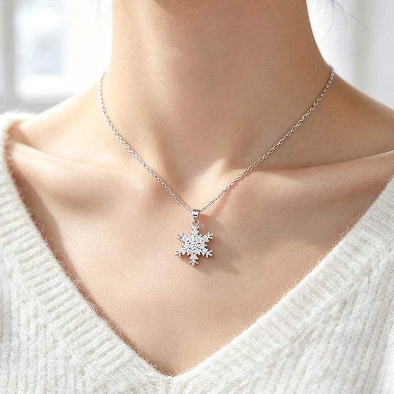 Sparkling Snowflake Christmas Pendant Necklace