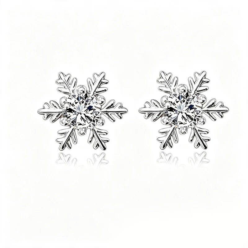 Delicate Snowflake Cubic Zirconia Stud Earrings