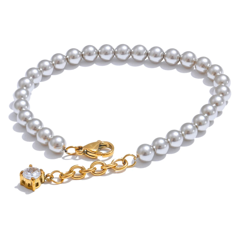 Pearl & Zirconia Charm Bracelet | White or Grey