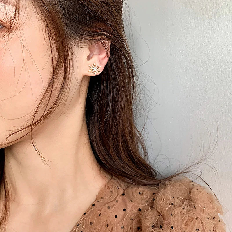 Pearl-Accent Snowflake Stud Earrings