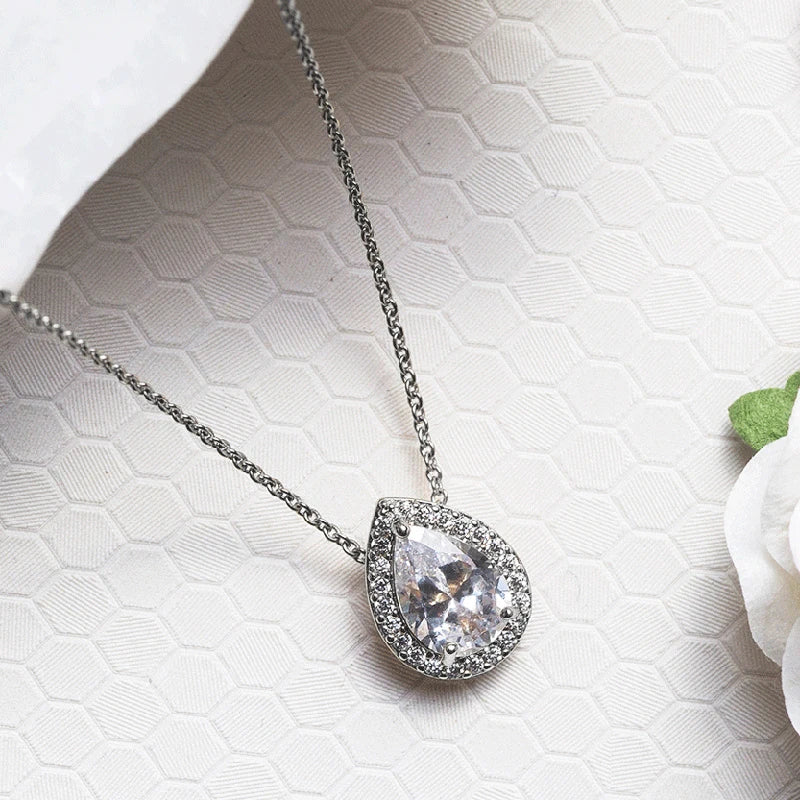 Waterdrop Cubic Zirconia Necklace | Silver-Tone