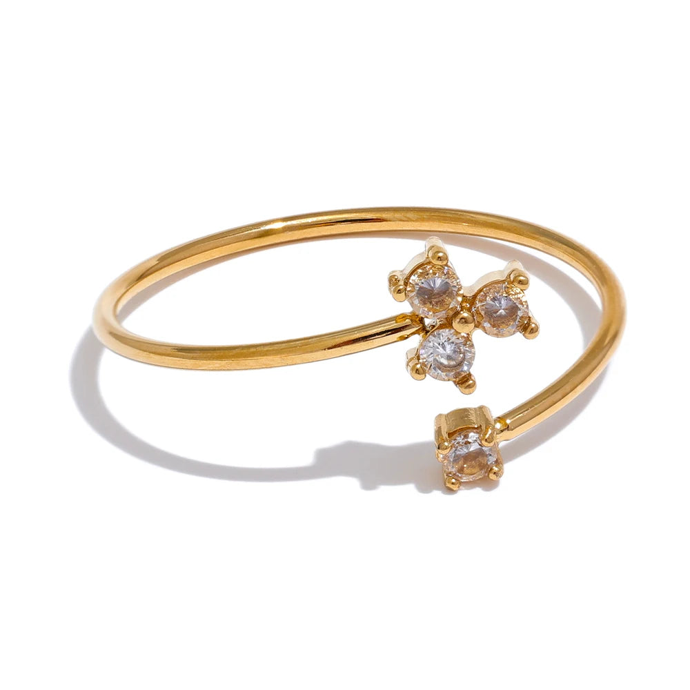 Delicate Flower CZ Adjustable Ring | Gold-Tone